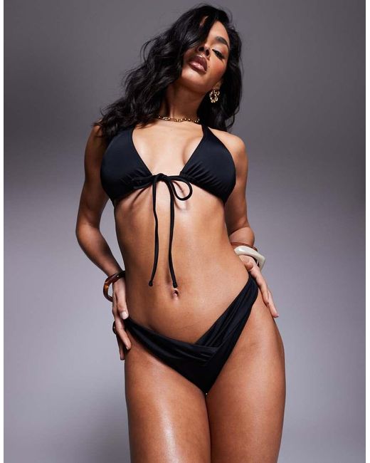 ASOS Black Maya Ruched V-front Bikini Bottom