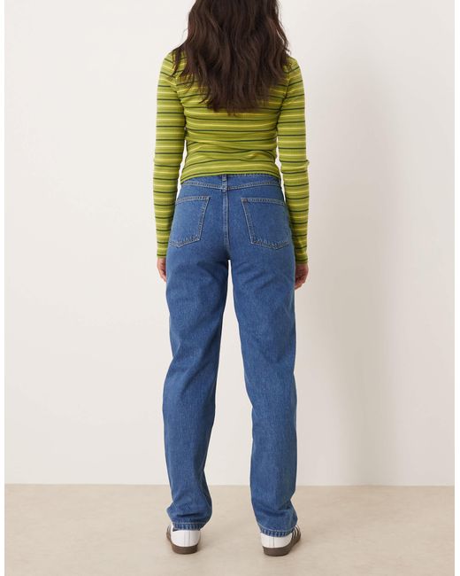 ASOS Blue Mid Rise Slim Straight Leg Jean With Comfort Stretch