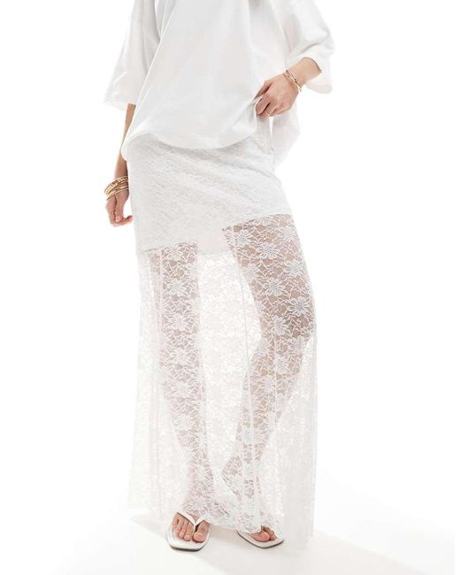 Vero Moda White Lined Lace Hanky Hem Midi Skirt