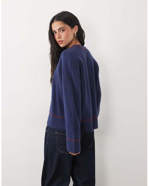 Abercrombie & Fitch Blue Knitted Crew Neck Horse Graphic Jumper