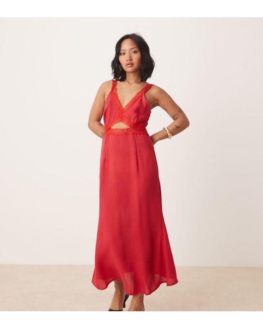 Never Fully Dressed Red Mimi Linen Cut-out Midaxi Dress