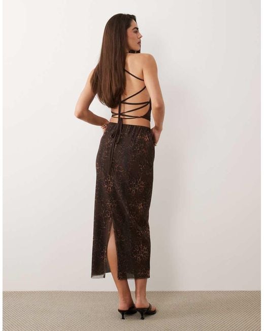 ASOS Natural Printed Mesh Maxi Skirt With Split