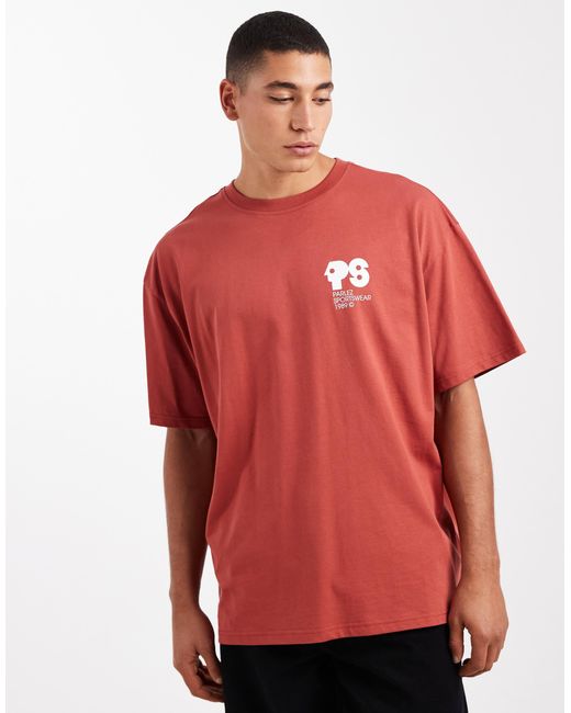 Parlez Red Oversized Graphic Logo T-shirt With Back Print for men