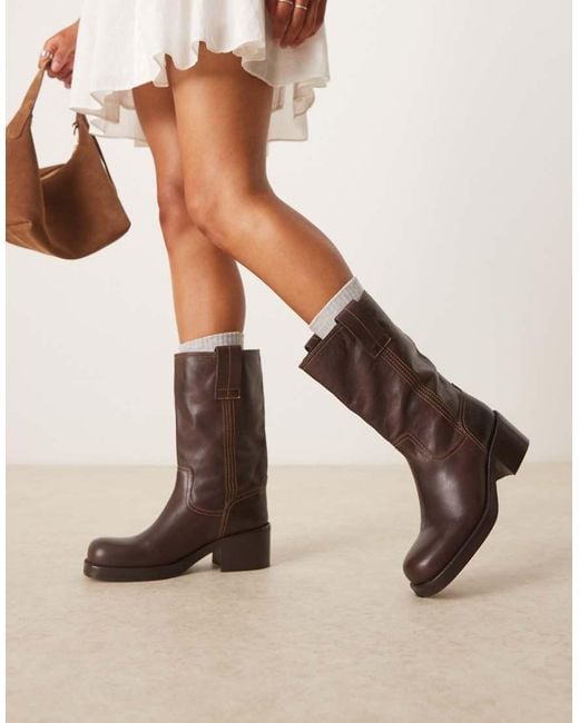 ASOS Natural Caspia Premium Leather Trucker Pull On Boots