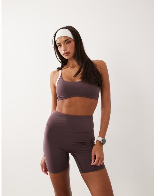 Short Leggings Con Banda Laterale, Vita Alta E Interno Gamba 5" di 4505 in Brown