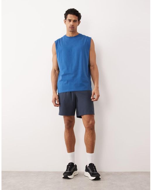 4505 Blue Icon Cotton Oversized Pump Training Tank With Quick Dry Finish for men