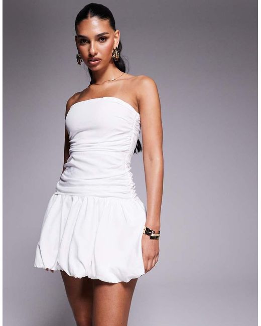 Princess Polly Purple Glamour Girl Bandeau Ruched Sides Bubble Hem Mini Dress