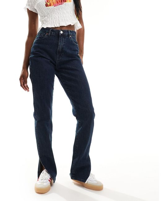 Blank NYC Blue Straight Leg Jeans With Split Hem