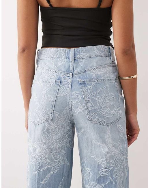 Gina Tricot Blue Wide Leg Embroidered Jeans