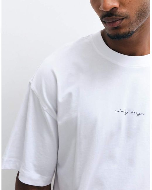 SELECTED White Relaxed Fit T-shirt With Navy Sailing Boat Print for men
