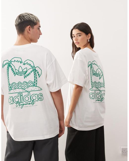 Adidas Originals Natural T-shirt With Palm Tree Back Graphic for men