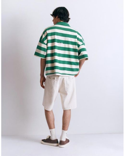 Pull&Bear Blue Boxy Oversized Fit Striped Polo Shirt for men
