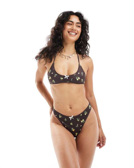 ASOS Black Shannon Picot & Bow Scoop Bikini Top