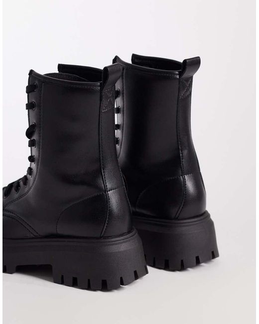 ASOS Black Ava Lace Up Flat Boots