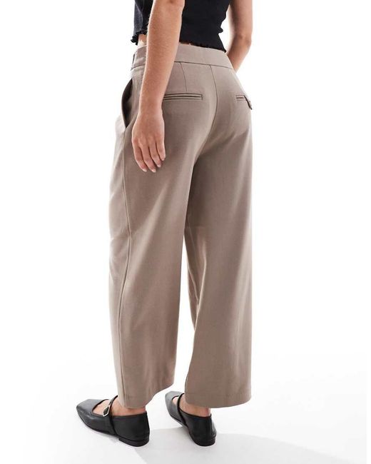 ASOS Gray Asos Design Petite Tailored Wide Leg Paper Bag Pants With Belt Trim