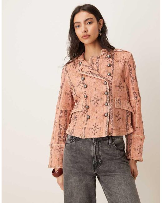 Free People Red Lotty Jacquard Jacket