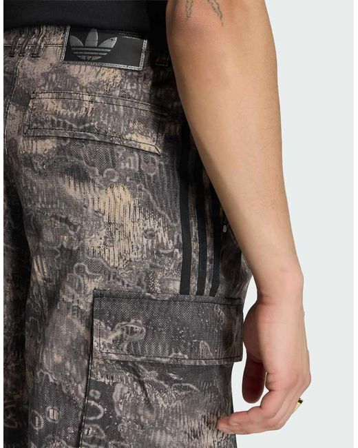 Adidas Originals Black Adilenium Season 5 Aop Cargo Shorts for men