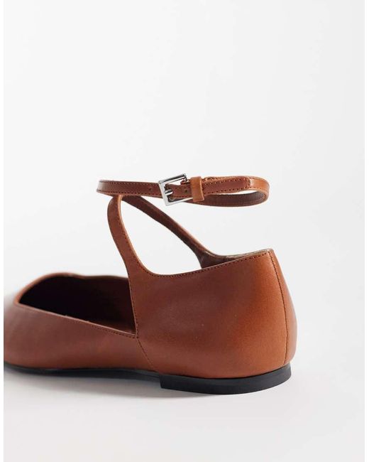 & Other Stories Brown Real Leather Strap Ballerina Flats With Real Suede Lining