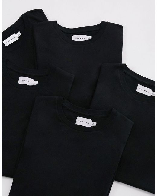 Topman Black 5 Pack Classic T-shirt for men