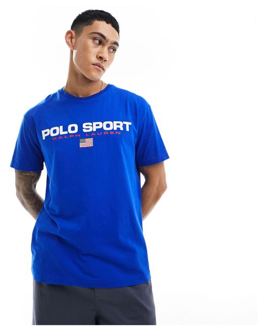 Polo Ralph Lauren Blue Sport Capsule Front Logo T-shirt Classic Oversized Fit for men