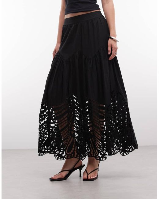 AllSaints Black Femi Leaf Cut Out Midi Skirt