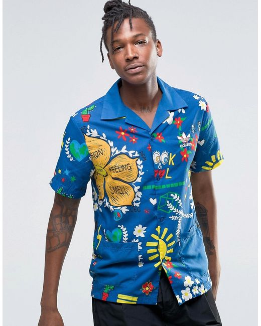 Adidas originals X Pharrell Williams Doodle Shirt in Blue for Men | Lyst
