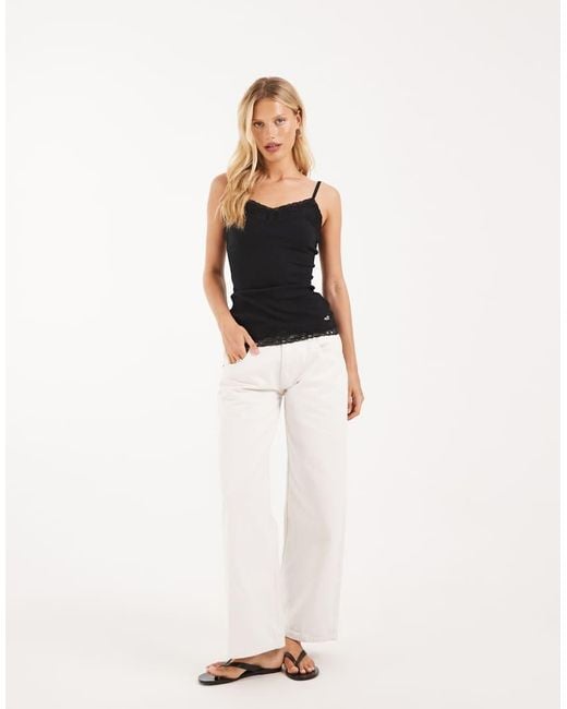 Hollister White Lace Trim Cami Top