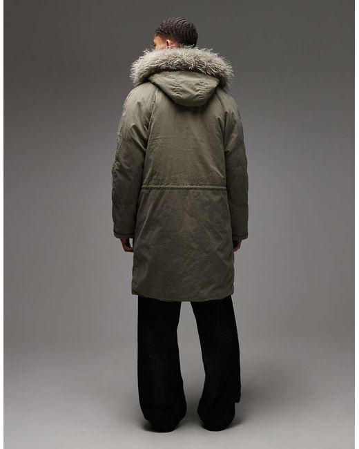 Collusion Gray Faux Fur Lined Longline Parka for men