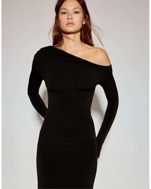 Pull&Bear Black Bardot Neckline Midi Dress
