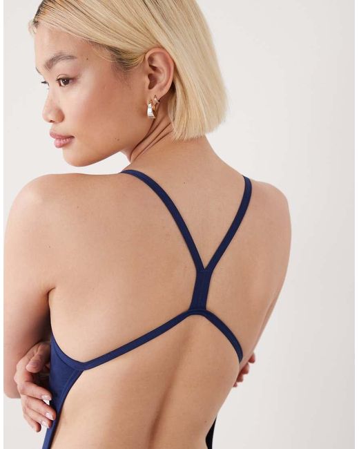Speedo Blue Solid V-Back 2.0 Swimsuit