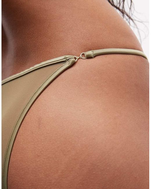 ASOS Green Hallie Satin Tanga Brazilian With Hardware Details