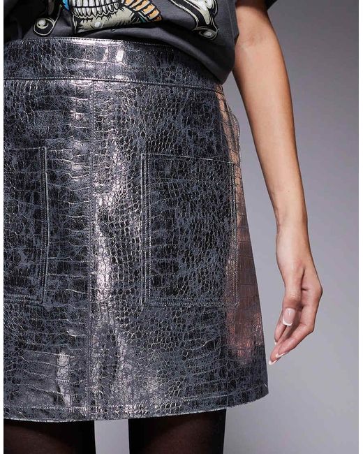 River Island Mini Rok Van Imitatieleer Met Opgestikte Zak in het Black