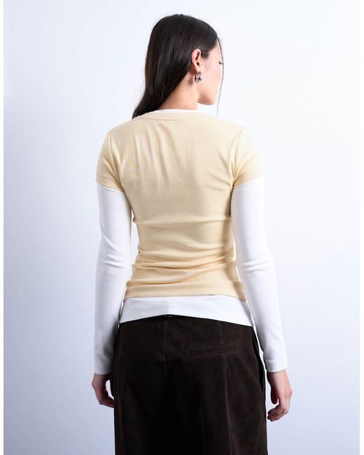 TOPSHOP White V-neck Double Layer Long Sleeve Top