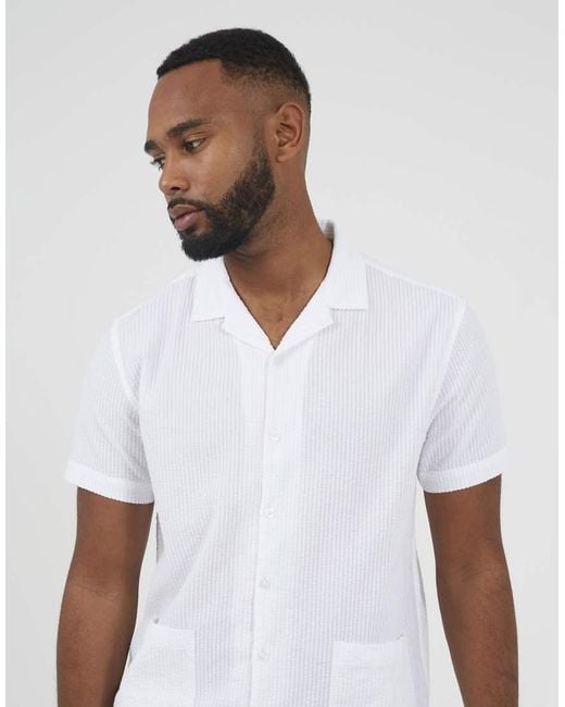 Brave Soul White Revere Collar Patch Pocket Short Sleeve Shirt for men