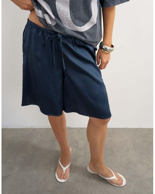 TOPSHOP Blue Longline Satin Short