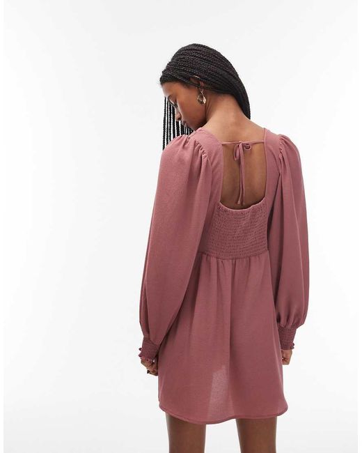 ASOS Red Square Neck Long Sleeve Dress With Tie Back Detail