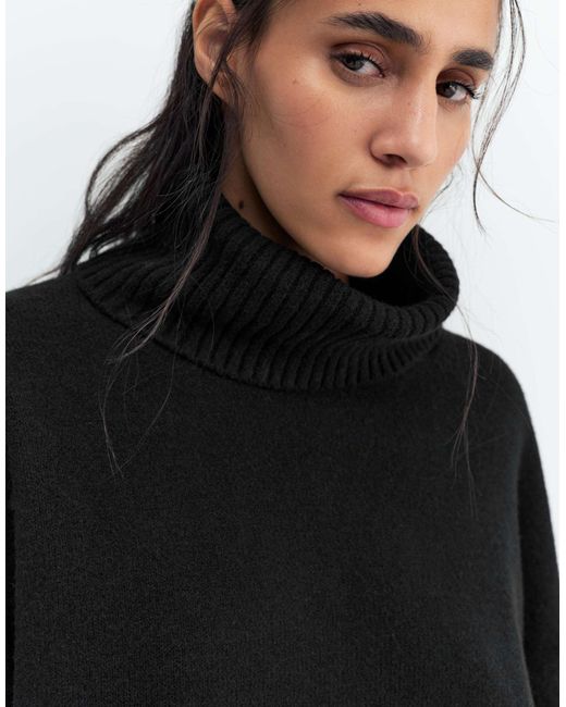 Pull à col montant en maille douce Pull&Bear en coloris Black