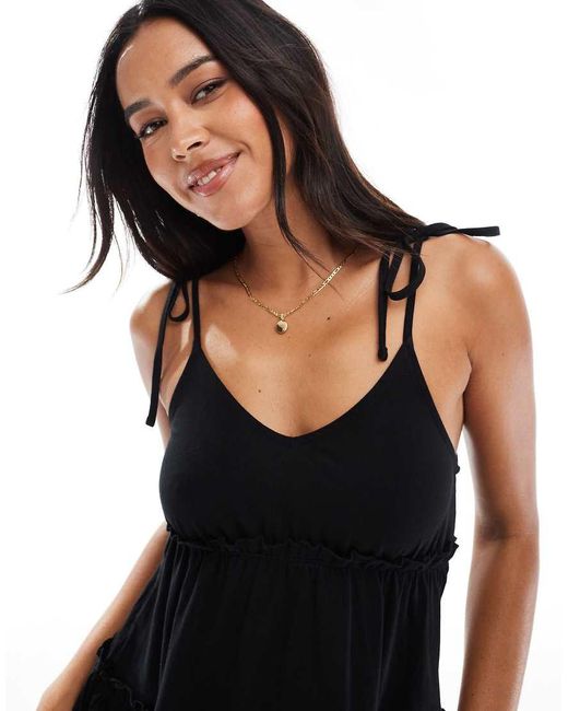 Miss Selfridge Aangerimpelde Mini-Jurk in het Black