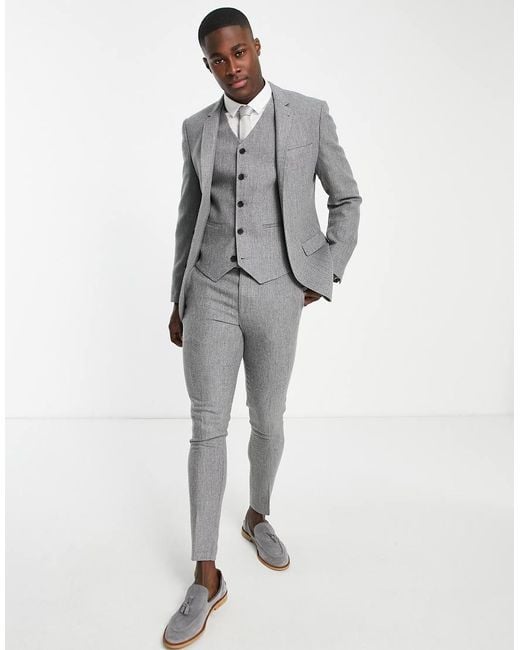 ASOS Gray Super Skinny Wool Mix Suit Jacket for men