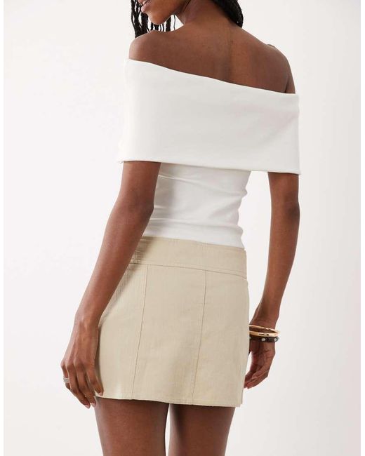 Motel Natural Julis Buckle Waist Twill Mini Skirt