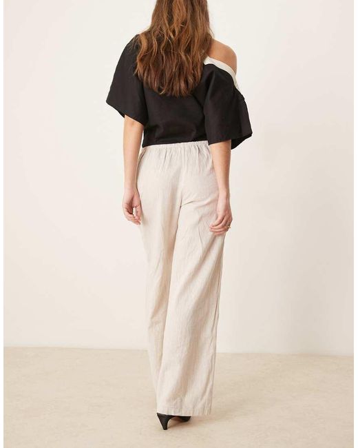 Gina Tricot Natural Wide Leg Linen Blend Trousers With Drawstring Waist