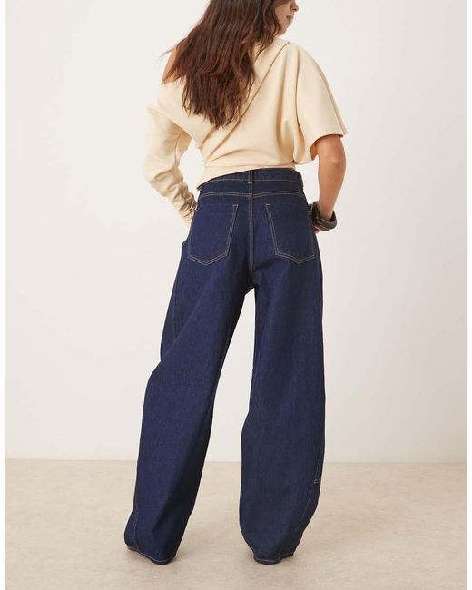 ASOS Blue High Waist Barrel Leg Jean With Twist Panel Detail