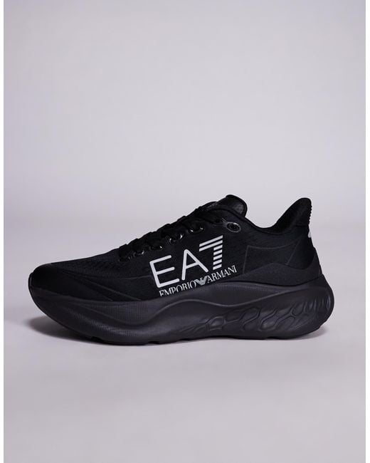 EA7 Gray Armani Wave Cracking Engineered Mesh Logo Trainers for men