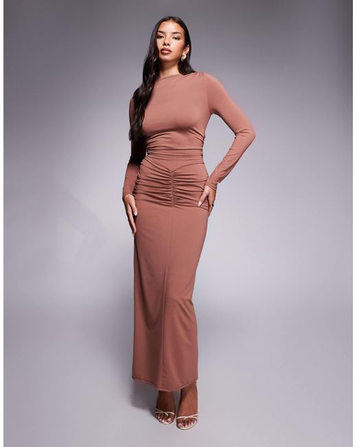 ASOS Women's Brown Long Sleeve Ruched Corset Tie Back Maxi Dress -  www.ice4pros.com.br