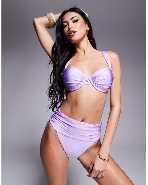 Boux Avenue Purple Ruched Balconette Underwire Bikini Top