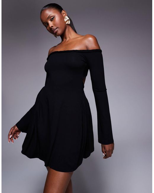 skater mini dress with sleeves ASOS LUXE cotton poplin blouson sleeve skater mini dress in white floral  print