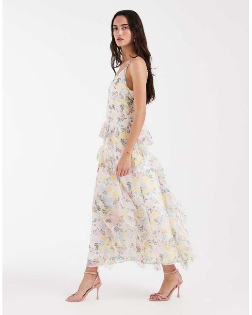 Vero Moda Natural Smilla Chiffon Cami Ruffle Detail Midi Dress