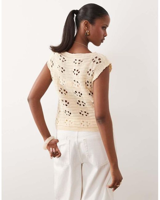 Kiwi & Co Brown Floral Crochet Cap Sleeve Top