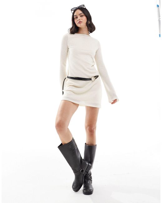 ASOS White Crochet Flared Sleeve Mini Dress With Belt