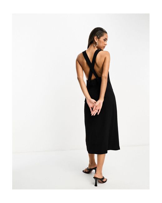 French Connection Black Pinafore Midi Dress